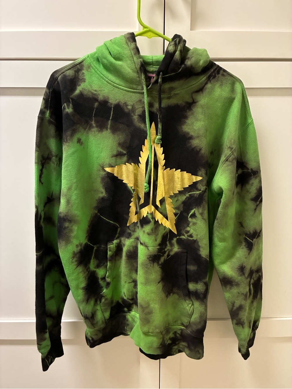 M Tie-Dye Green & Black Hoodie with Gold Star